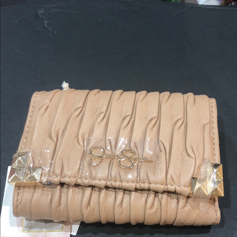 Jessica Simpson fiona french latte double sided trifold wallet keychain &‎ charm